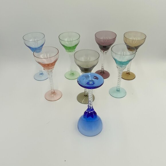 8 Blefeld Crystal Twist Stem Wine Glasses Assorted Colors Portugal Mid-Century - Picture 2 of 6